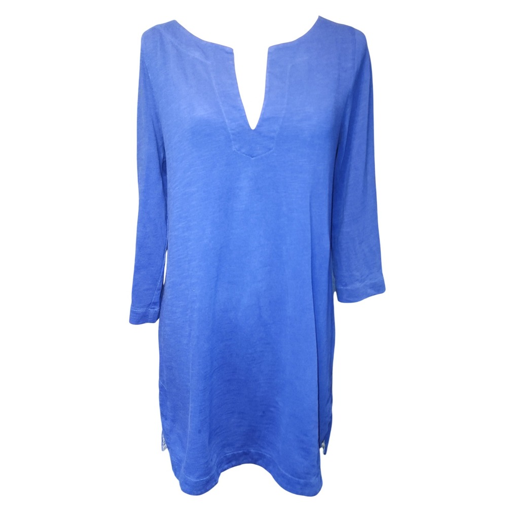 J. Crew Womens Purple Blue Slub Cotton Split Neck 3/4 Sleeve Tunic Top Size S